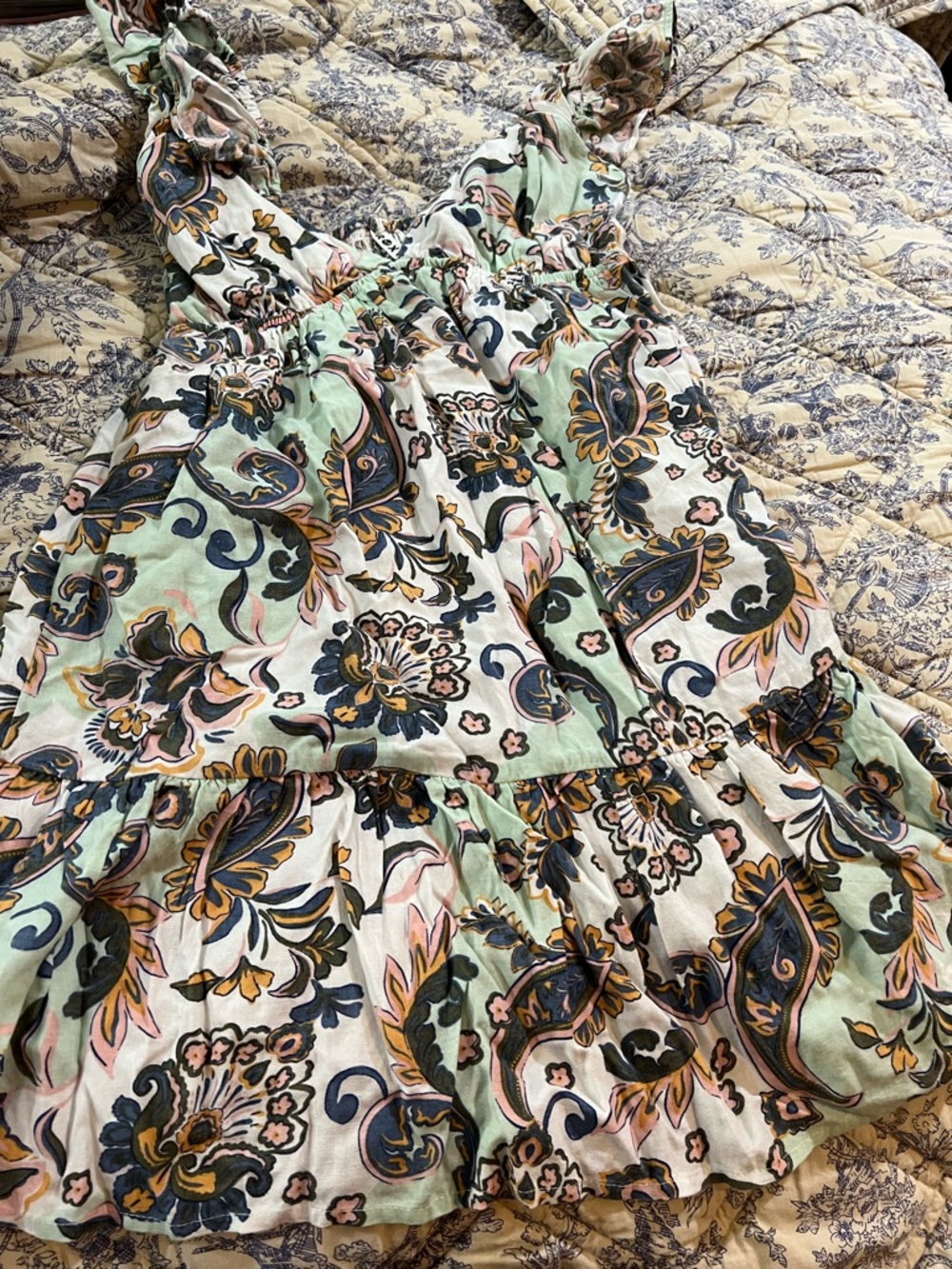 Roxy Mint Paisley Tiered Mini Dress